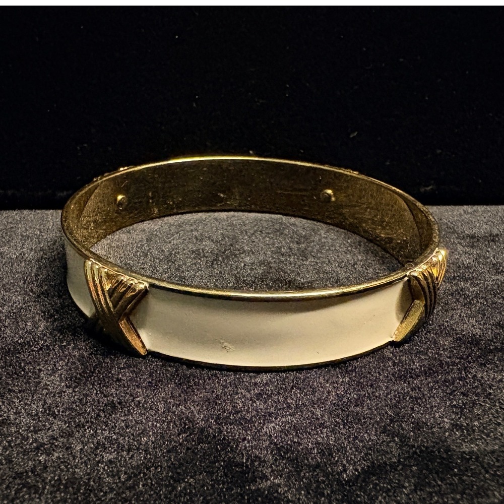 Monet Vintage Gold Tone Cream Enamel X Crossover Bangle Bracelet